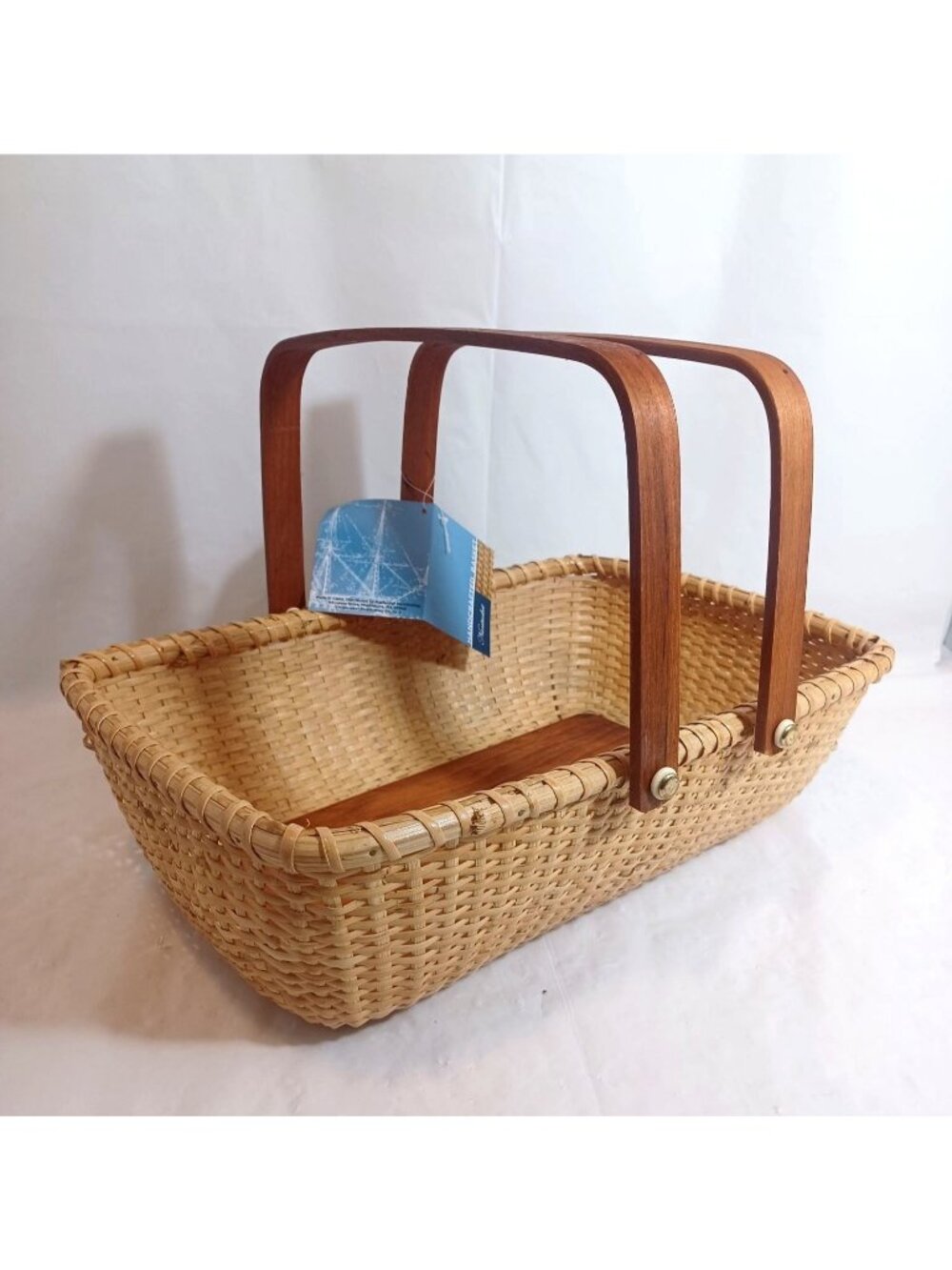 Vtg handcrafted Nantucket Gathering Basket Double Swing Handles 14”x10”x4” NOS N - Picture 2 of 12